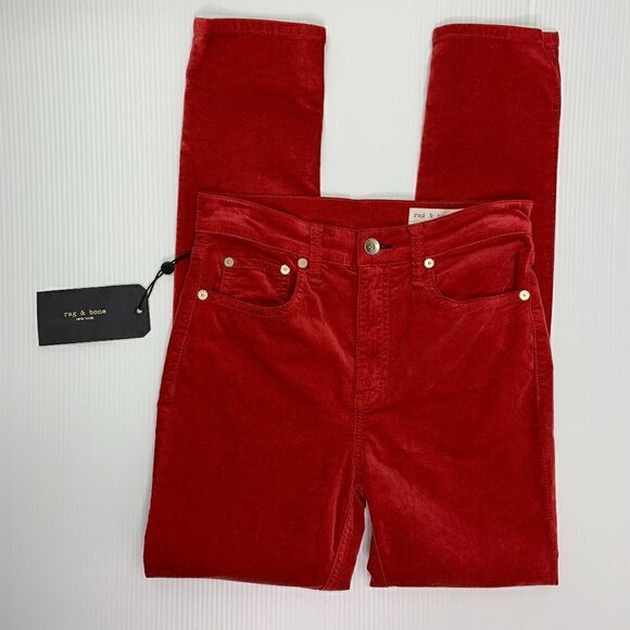 Rag & Bone Size 24 Pants High Rise Skinny Ankle Red Velvet Jeans NWT - Picture 2 of 9